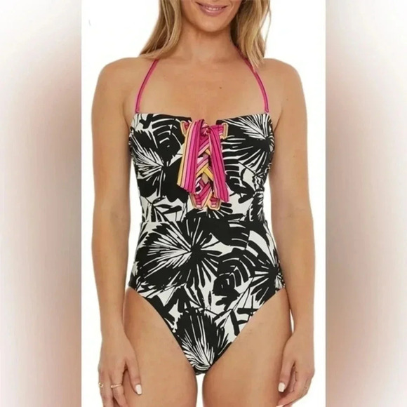 🆕 Trina Turk NWT TRINA TURK Lennox Lace-Up Bandeau One-Piece Swimsuit Size 4 - Picture 1 of 7